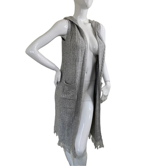 cupcakes & cashmere grey fringe cardigan sweater jacket knitted bohemian sz S SM - Picture 16 of 16